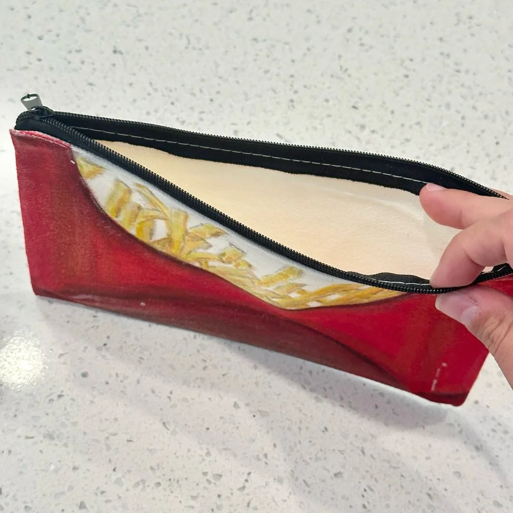 French Fry Pencil Case Beauty/Stationary Bag Handmade Acrylic Paints 7 1/2”L x 5